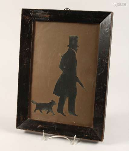 A VICTORIAN FRAMED AND GLAZED SILHOUETTE OF A GENTLEMAN, wit...