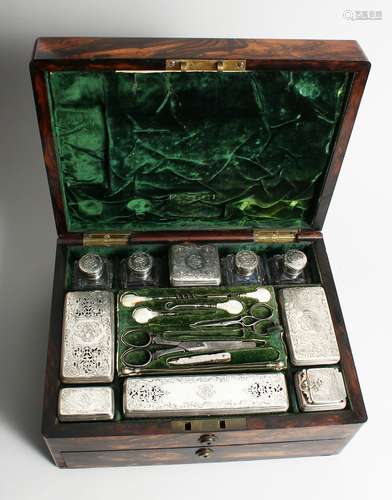 A SUPERB WILLIAM IV CORAMANDLE LADIES' VANITY BOX, OPENING T...