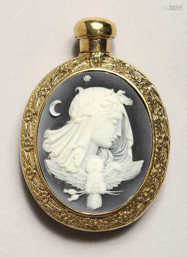 A 9CT. GOLD PLATED CAMEO SCENT BOTTLE