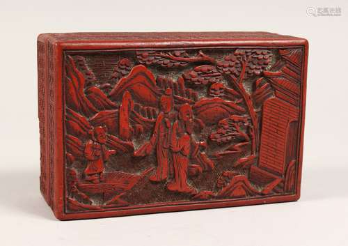 A CINNABAR LACQUER BOX AND COVER 5.5ins.