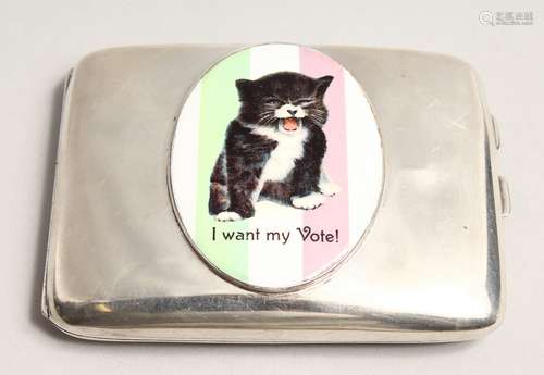 A SILVER SUFFRAGETTE CAT CIGARETTE CASE Dated 1919