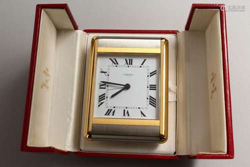 A VERY GOOD CARTIER PARIS TRAVELLING CLOCK in a red Cartier ...