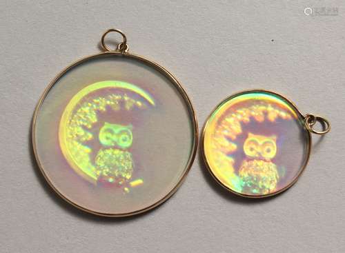 TWO GOLD OWL PENDANTS