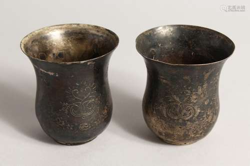 A PAIR OF TURKISH SILVER BEAKERS