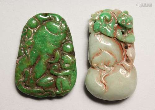 TWO JADE CARVED PENDANTS