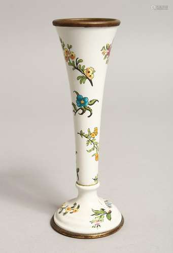 A SMALL ENAMEL SPECIAMN FLOWER VASE 5.5ins high and two enam...