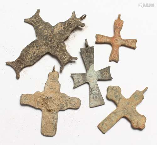 FIVE MEDIUM ROMAN IRON CROSSES 2.5ins long