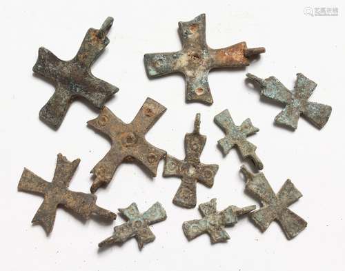 TEN SMALL ROMAN IRON CROSSES 1.5ins long