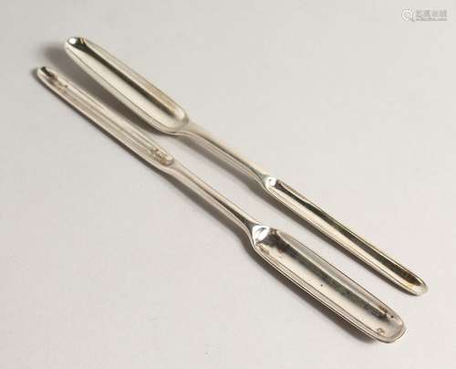 TWO SILVER DOUBLE ENDED MARROW SCOOPS London 1809 and London...