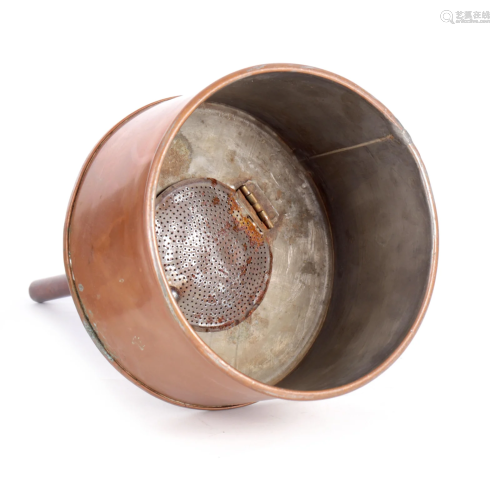 A LATE 19TH CENTURY VINTAGE COPPER FUEL FUNNEL with
