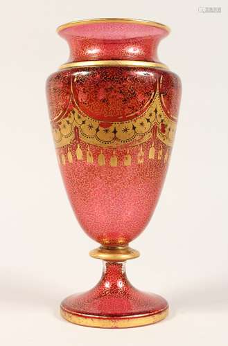 A BOHEMIAN RUBY AND GLASS VASE 9ins