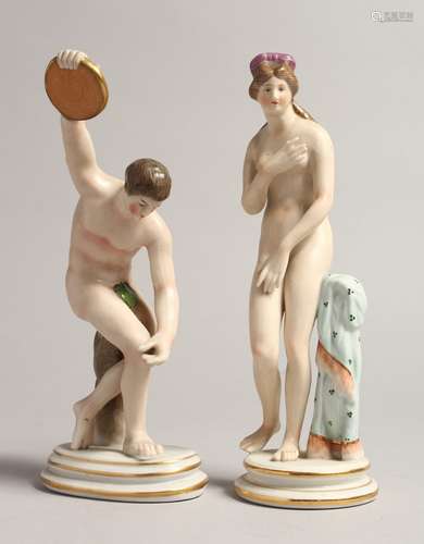 TWO 19TH CENTURY CAPODIMONTE CLASSICAL FIGURES, discus throw...