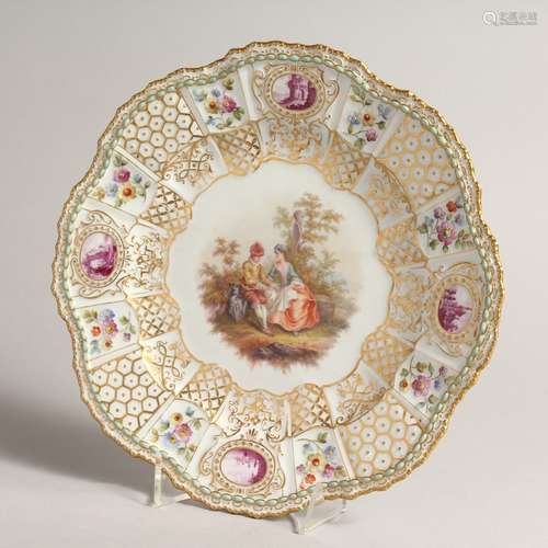 A 19TH CENTURY MEISSEN CIRCULAR PLATE with vignettes of flow...