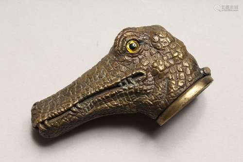 A BRASS NOVELTY CROCODILE VESTA