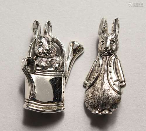 TWO BEARIX POTTER SILVER BUNNY BROOCHES