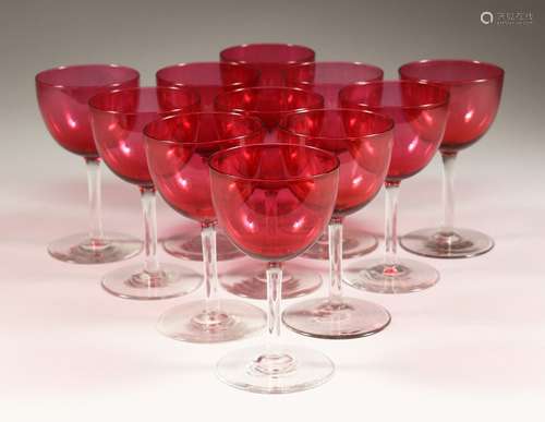 ELEVEN VICTORIAN CRANBERRY WINE GLASSES