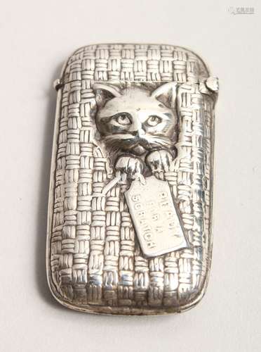 A SILVER CAT IN A BASKET VESTA