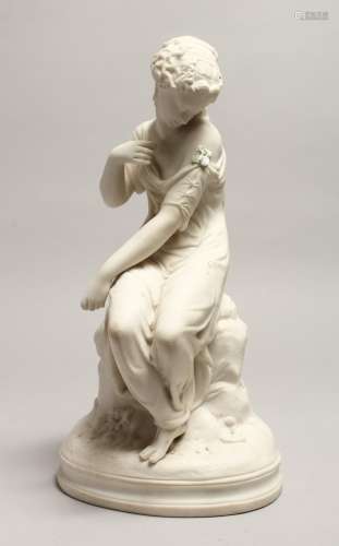 A 19TH CENTURY PARIAN GROUP, YOUNG LADY, a butterfly on her ...