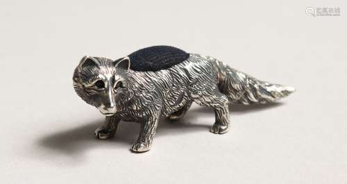 A NOVELTY SILVER FOX PIN CUSHION