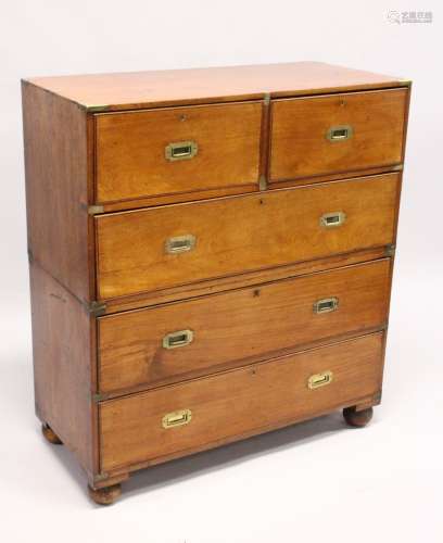A GOOD 19TH CENTURY TWO PIECE MILITARY CHEST with two short ...