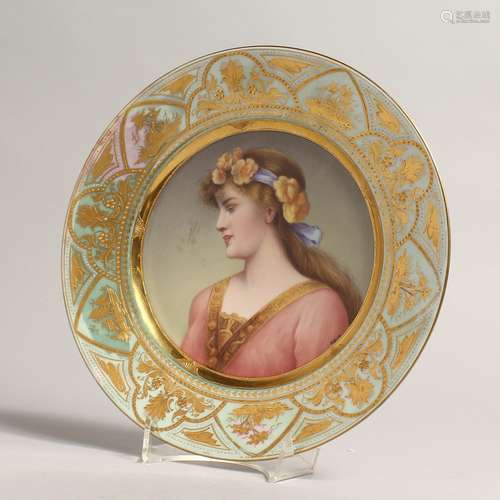 A VERY GOOD 19TH CENTURY VIENNA CIRCULAR PORTRAIT PLATE with...