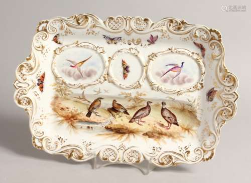 A RECTANGULAR INKSTAND painted with birds 130.5ins high.