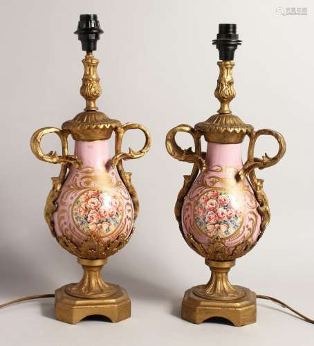 A GOOD PAIR OF 19TH CENTURY FRENCH PORCELAIN AND ORMOLU TWO ...
