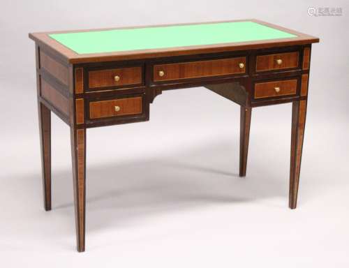 A MAHOGANY AND ROSEWOOD WRITING DESK, with green leatherclot...