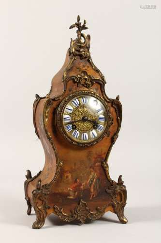 A GOOD FRENCH CLOCK in a painted case with figures and flowe...