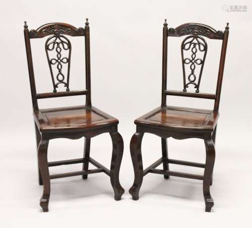 A GOOD PAIR OF 19TH CENTURY REDWOOD CHINESE CHAIRS with pier...