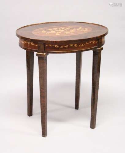 A FRENCH STYLE MARQUETRY INLAID OVAL TABLE on tapering squar...