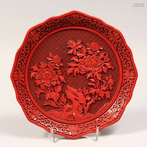 A CINNABAR LACQUER DISH 9ins.