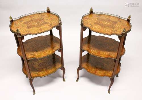 A PAIR OF EARLY 20TH CENTURY FRENCH MARQUETRY AND ORMOLU MOU...