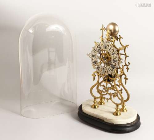 A VERY GOOD BRASS SKELETON CLOCK striking on a simple bell w...