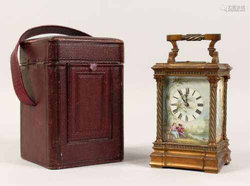 AN EARLY 20TH CENTURY FRENCH BRASS CARRIAGE CLOCK, the movem...