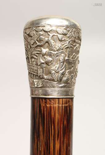 A VERY GOOD 19TH CENTURY CHINESE SILVER TOP WALKING CANE. 2f...