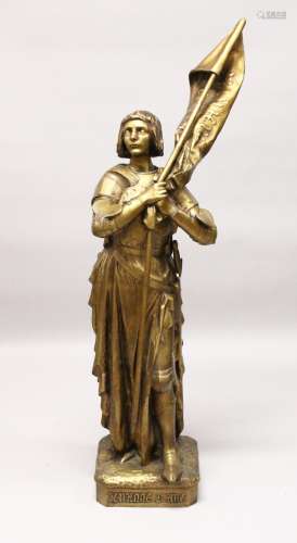 A VERY GOOD LARGE GILDED BRONZE OF JEANNE D' ARC. 5ft high.