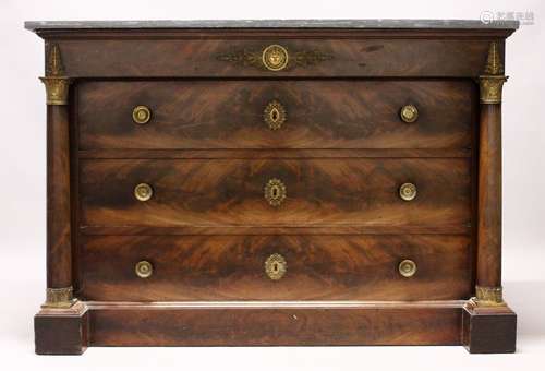 A GOOD 19TH CENTURY FRENCH MAHOGANY, ORMOLU AND MARBLE COMMO...