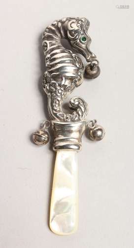 A BABY'S SEA HORSE AND MOTHER OF PEARL RATTLE