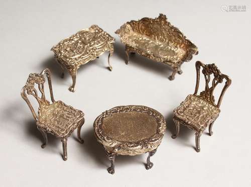 FIVE PIECES OF DUTCH SILVER FURNITURE.