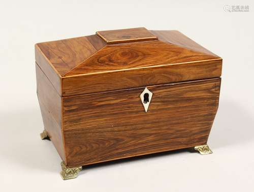 A REGENCY ROSEWOOD DOMED TOP TWO DIVISION TEA CADDY with iro...