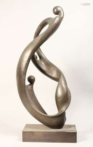 A LARGE ABSTRACT FIGURAL BRONZE, MOTHER AND CHILDREN. 2ft 11...