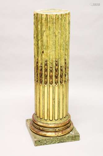 A GOOD ANTIQUE FAUX MARBLE WOODEN COLUMN with ormolu mounts ...