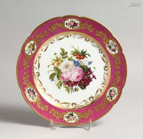 A 19TH CENTURY FRENCH DENVELLE PORCELAIN PLATE with rose col...