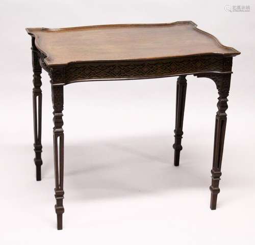 A 19TH CENTURY MAHOGANY RECTANGULAR TOP SILVER TABLE WITH BL...