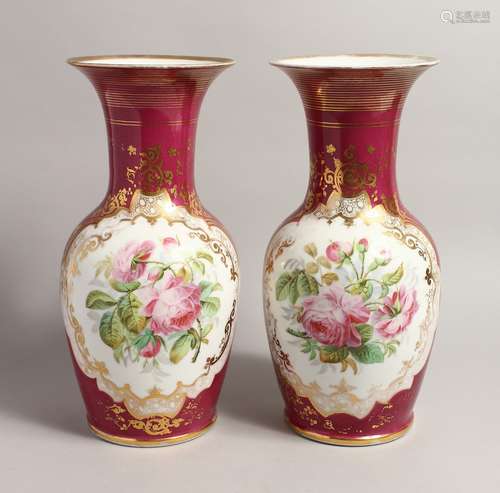 A GOOD PAIR OF LARGE 19TH CENTURY FRENCH PINK GROUND VASES w...