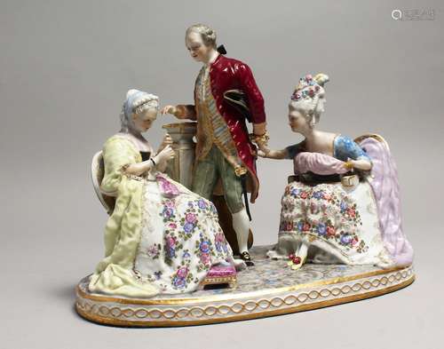 A LARGE 19TH CENTURY GERMAN PORCELAIN GROUP, a gallant and t...