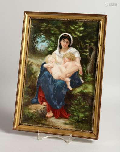 A VERY GOOD GERMAN PORCELAIN PLAQUE, Madonna and child 11.25...