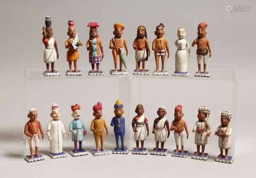 A BOX OF CARVED AND PAINTED INDIAN WOODEN FIGURES, mostly, 3...
