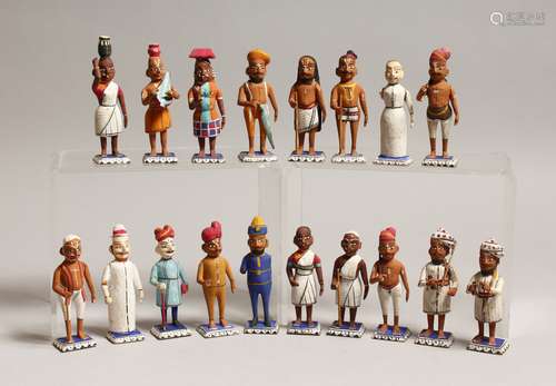 A BOX OF CARVED AND PAINTED INDIAN WOODEN FIGURES, mostly, 3...